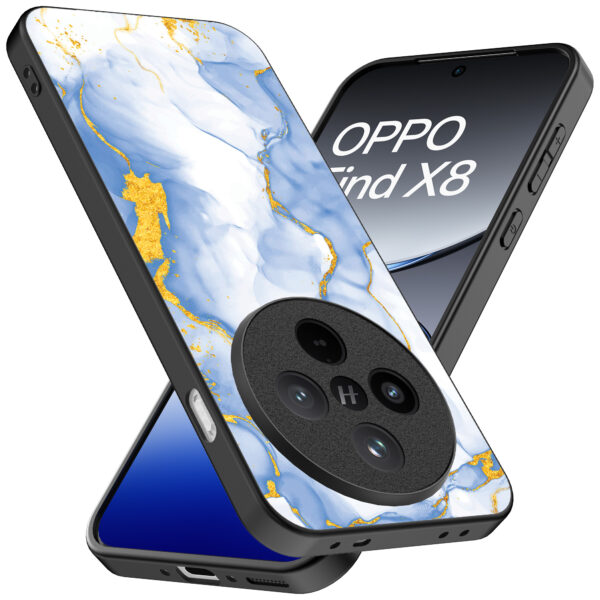 Oppo Find X8 telefoonhoesje met lichtblauw goud marmer opdruk (2)