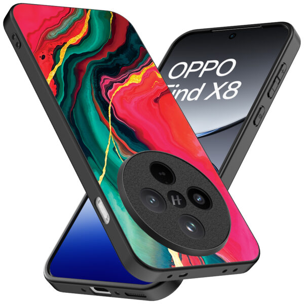 Oppo Find X8 telefoonhoesje met rood groen marmer opdruk (2)