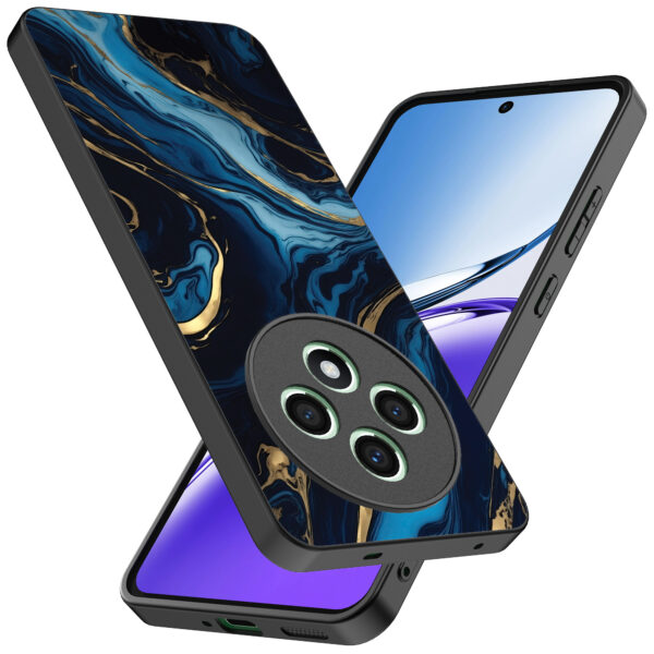 Oppo Reno 12 F telefoonhoesje met blauw goud marmer opdruk (2)