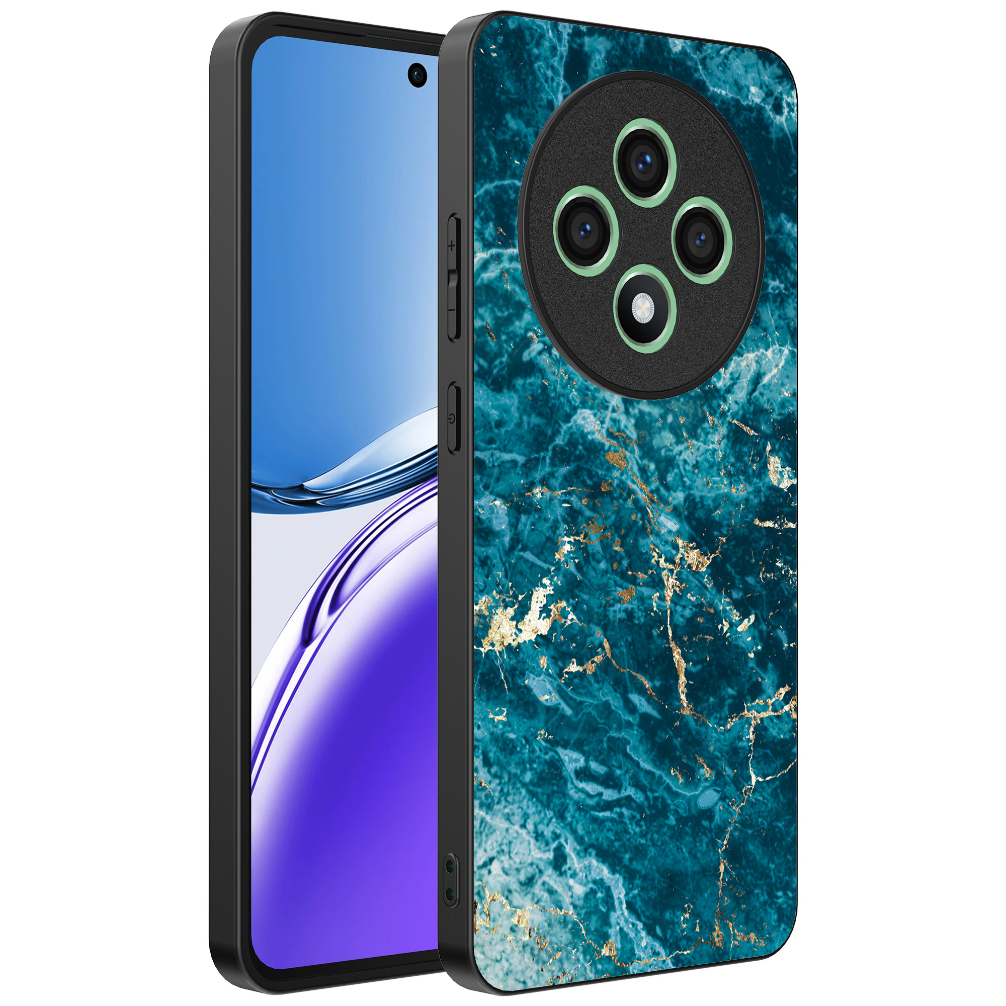 Oppo Reno 12 F telefoonhoesje met blauw marmer opdruk (1)