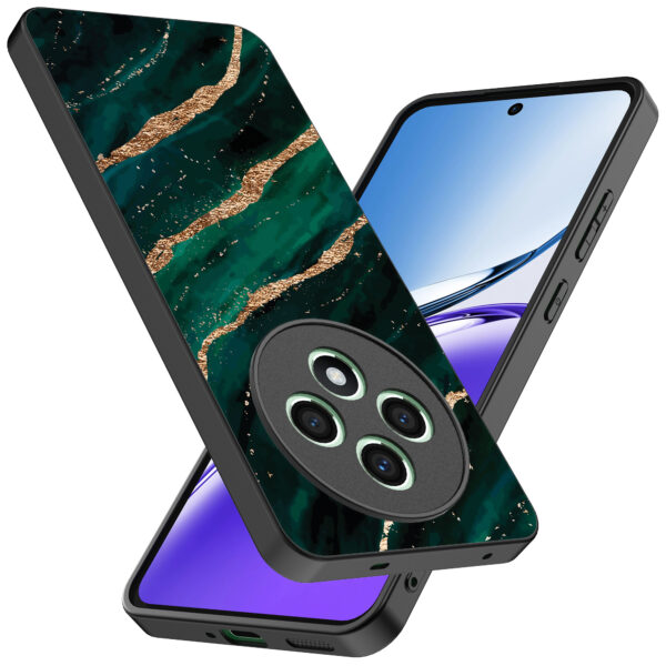Oppo Reno 12 F telefoonhoesje met groen goud marmer opdruk (2)