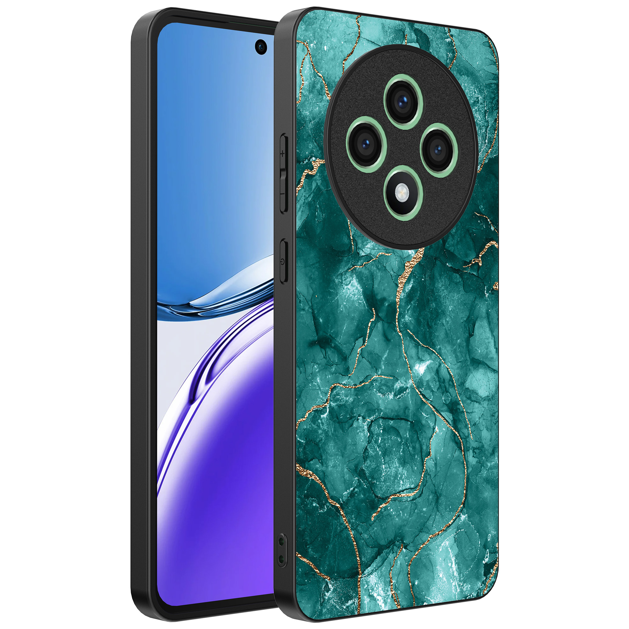 Oppo Reno 12 F telefoonhoesje met groen marmer opdruk (1)