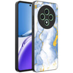 Oppo Reno 12 F telefoonhoesje met lichtblauw goud marmer opdruk (1)
