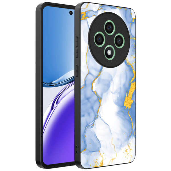 Oppo Reno 12 F telefoonhoesje met lichtblauw goud marmer opdruk (1)