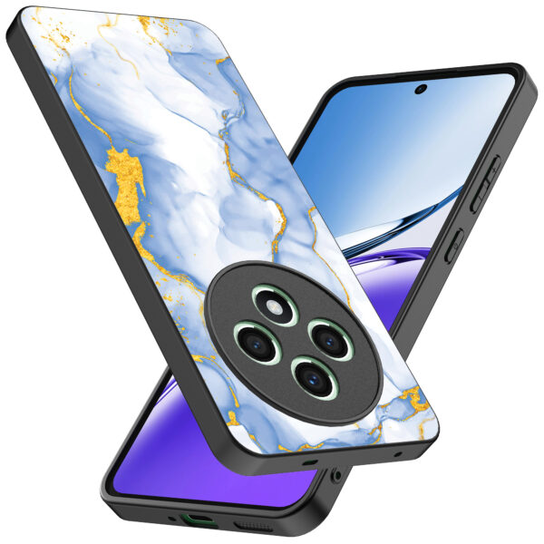 Oppo Reno 12 F telefoonhoesje met lichtblauw goud marmer opdruk (2)