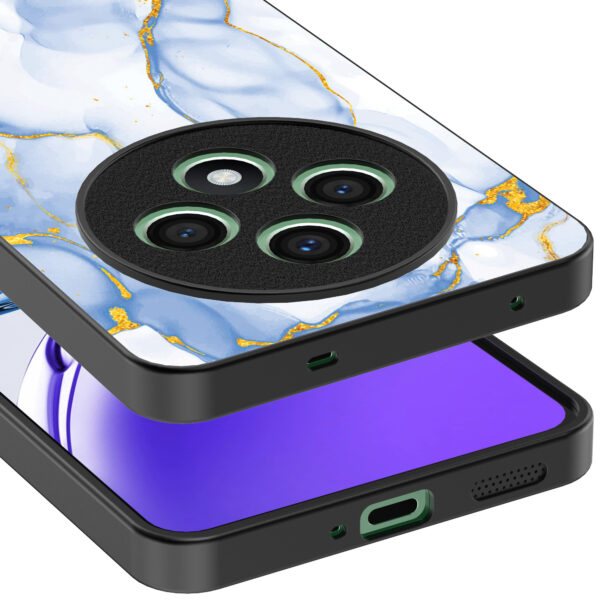 Oppo Reno 12 F telefoonhoesje met lichtblauw goud marmer opdruk (4)