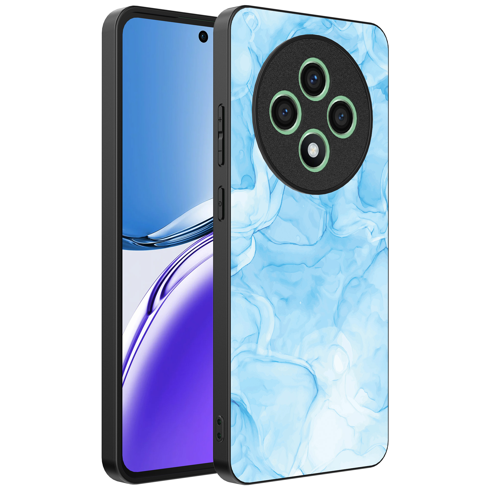 Oppo Reno 12 F telefoonhoesje met lichtblauw marmer opdruk (1)