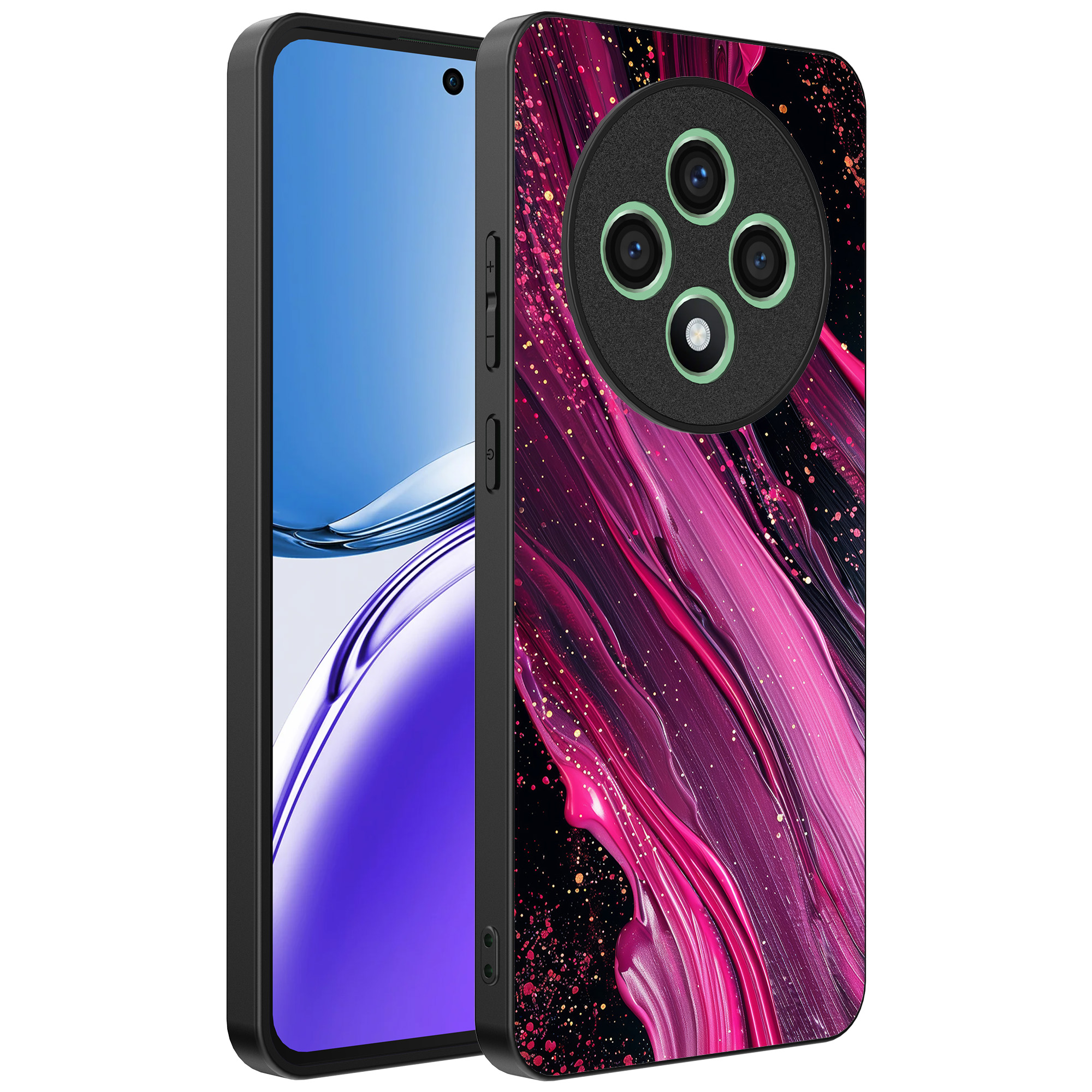 Oppo Reno 12 F telefoonhoesje met paars roze marmer opdruk (1)
