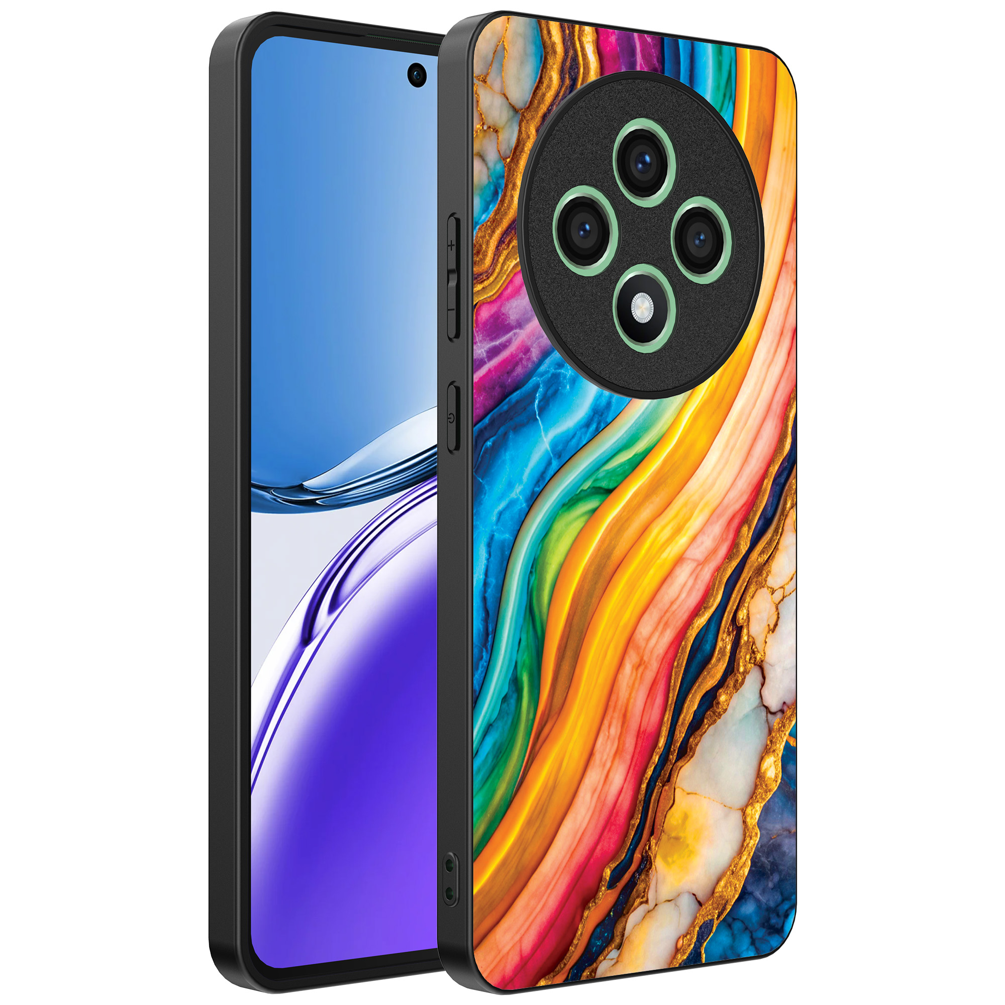 Oppo Reno 12 F telefoonhoesje met regenboog goud marmer opdruk (1)