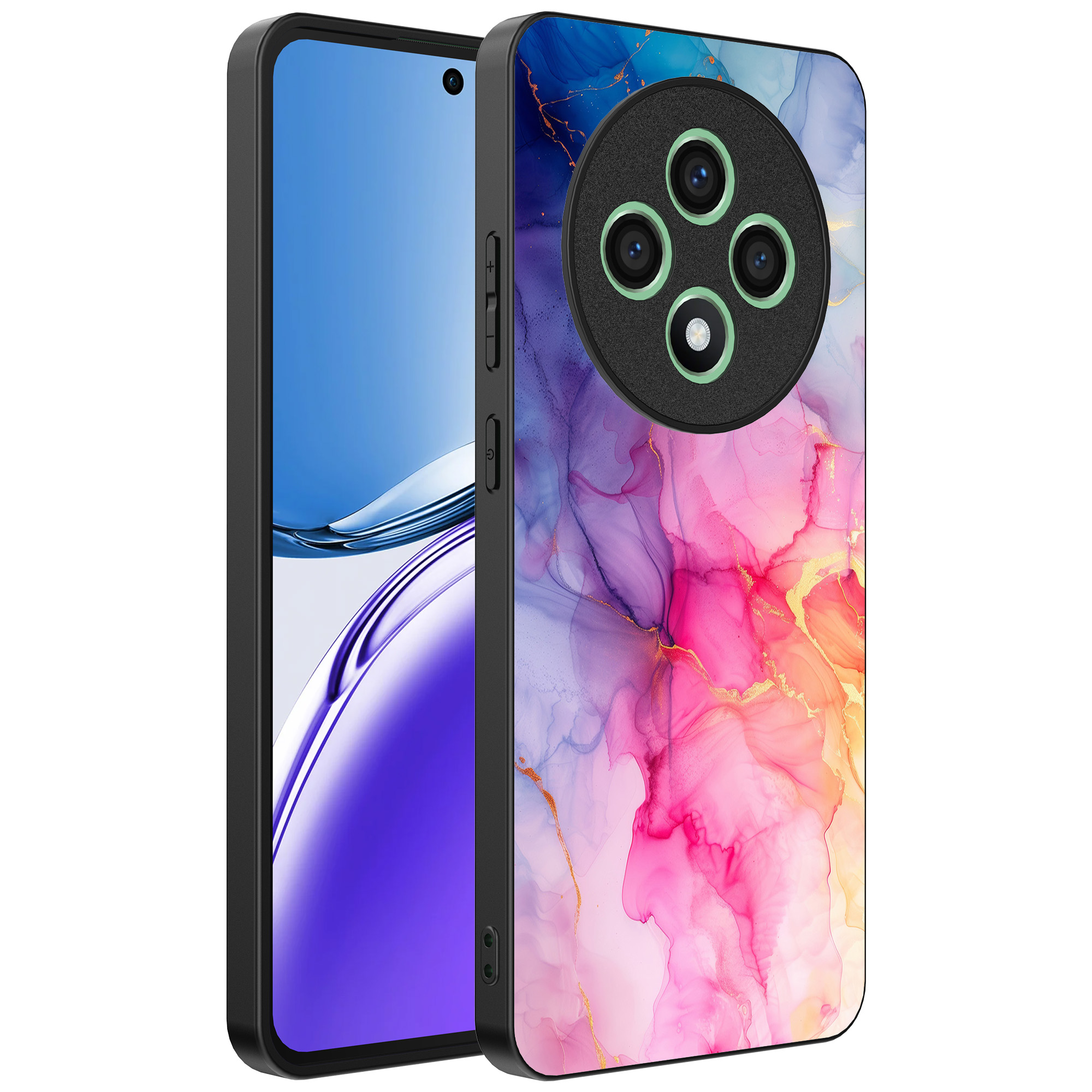 Oppo Reno 12 F telefoonhoesje met regenboog marmer opdruk (1)