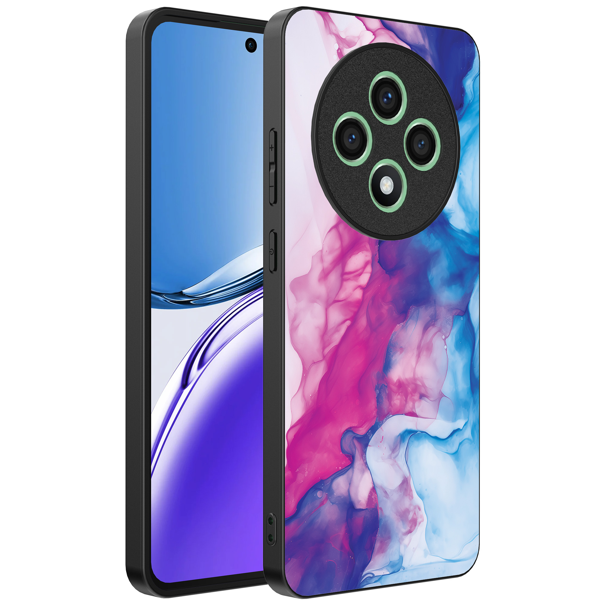 Oppo Reno 12 F telefoonhoesje met roze blauw marmer opdruk (1)