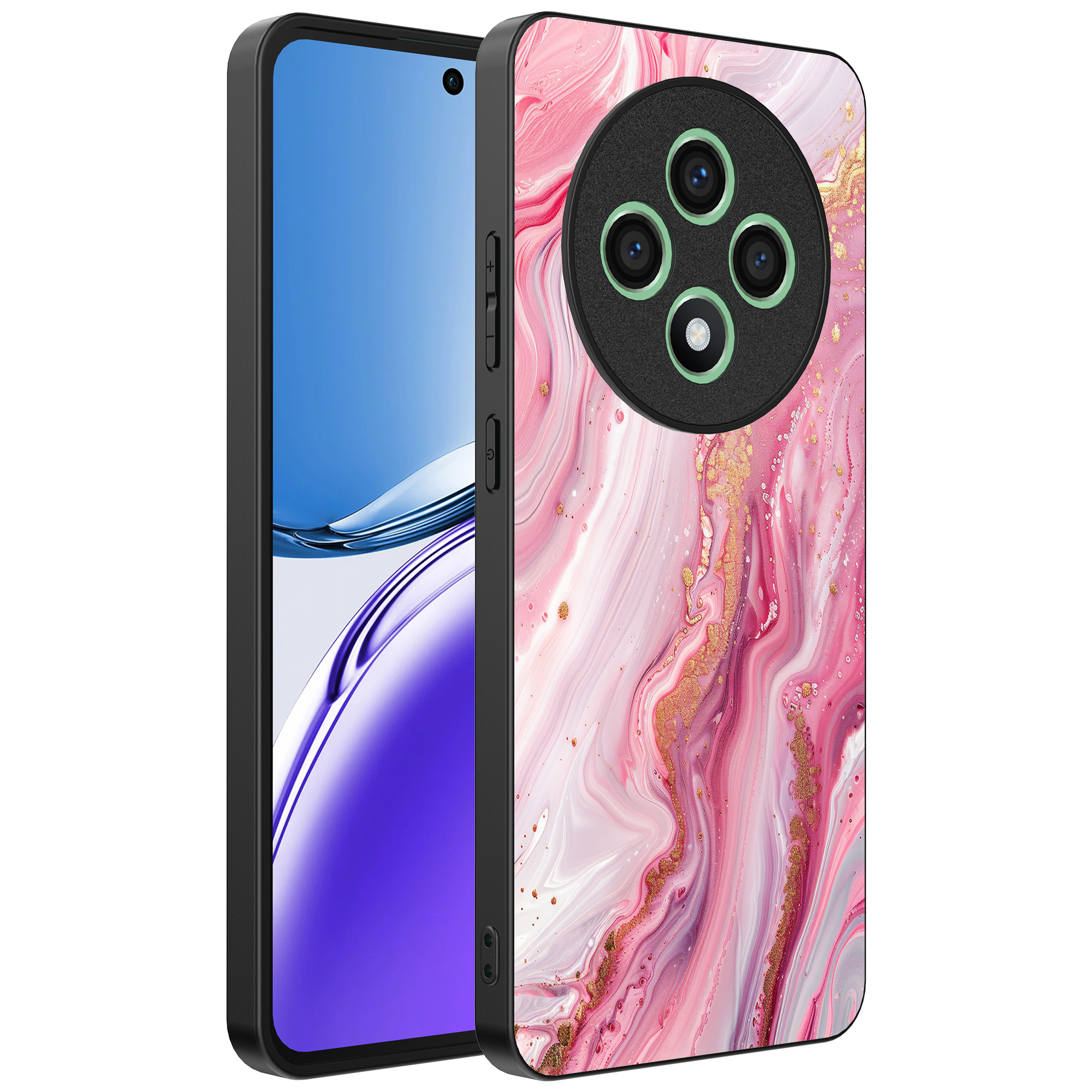 Oppo Reno 12 F telefoonhoesje met roze marmer opdruk (1)