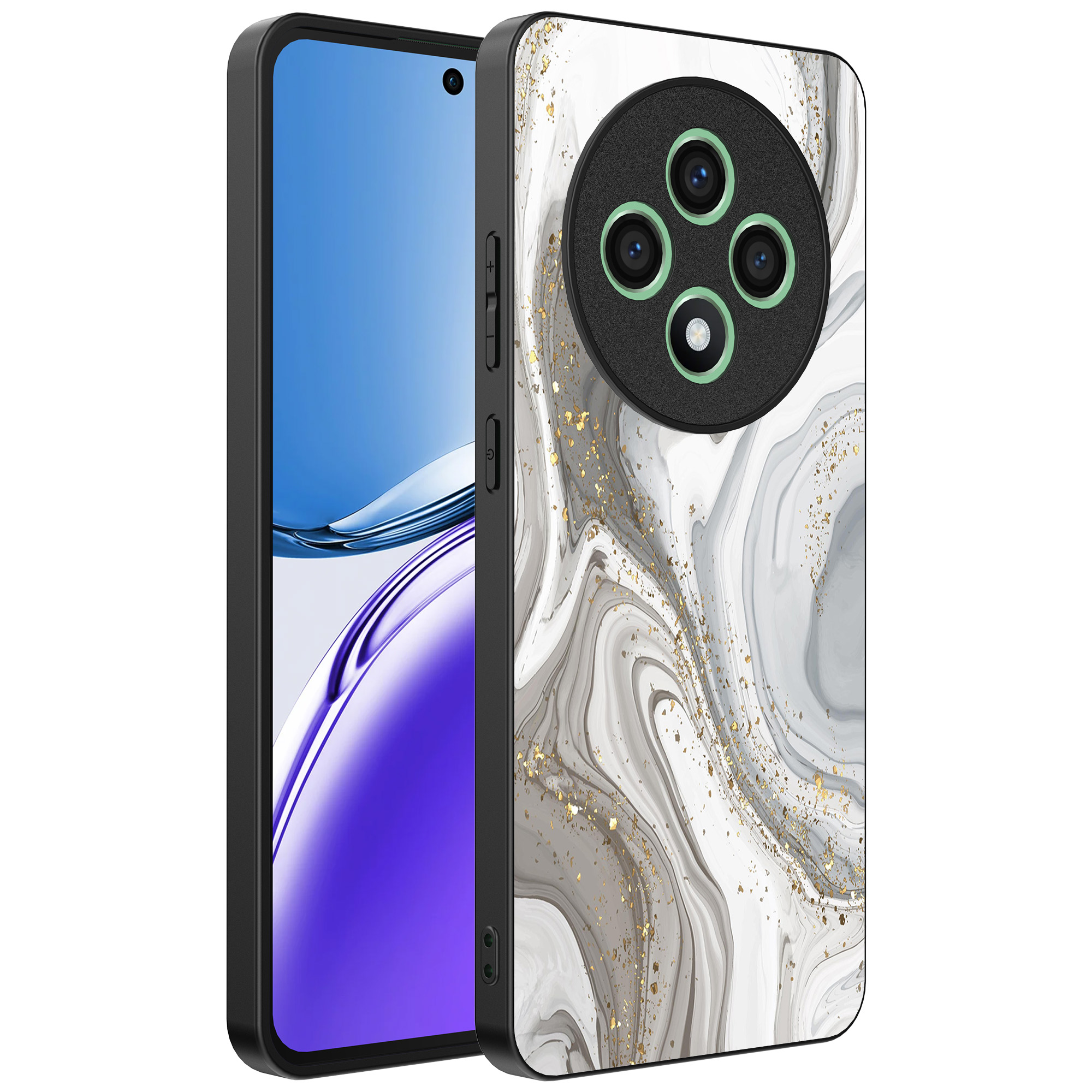 Oppo Reno 12 F telefoonhoesje met zilver marmer opdruk (1)