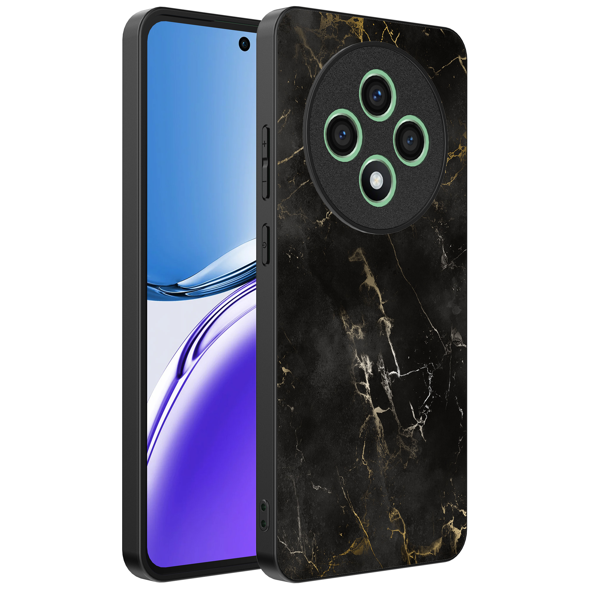 Oppo Reno 12 F telefoonhoesje met zwart marmer opdruk (1)