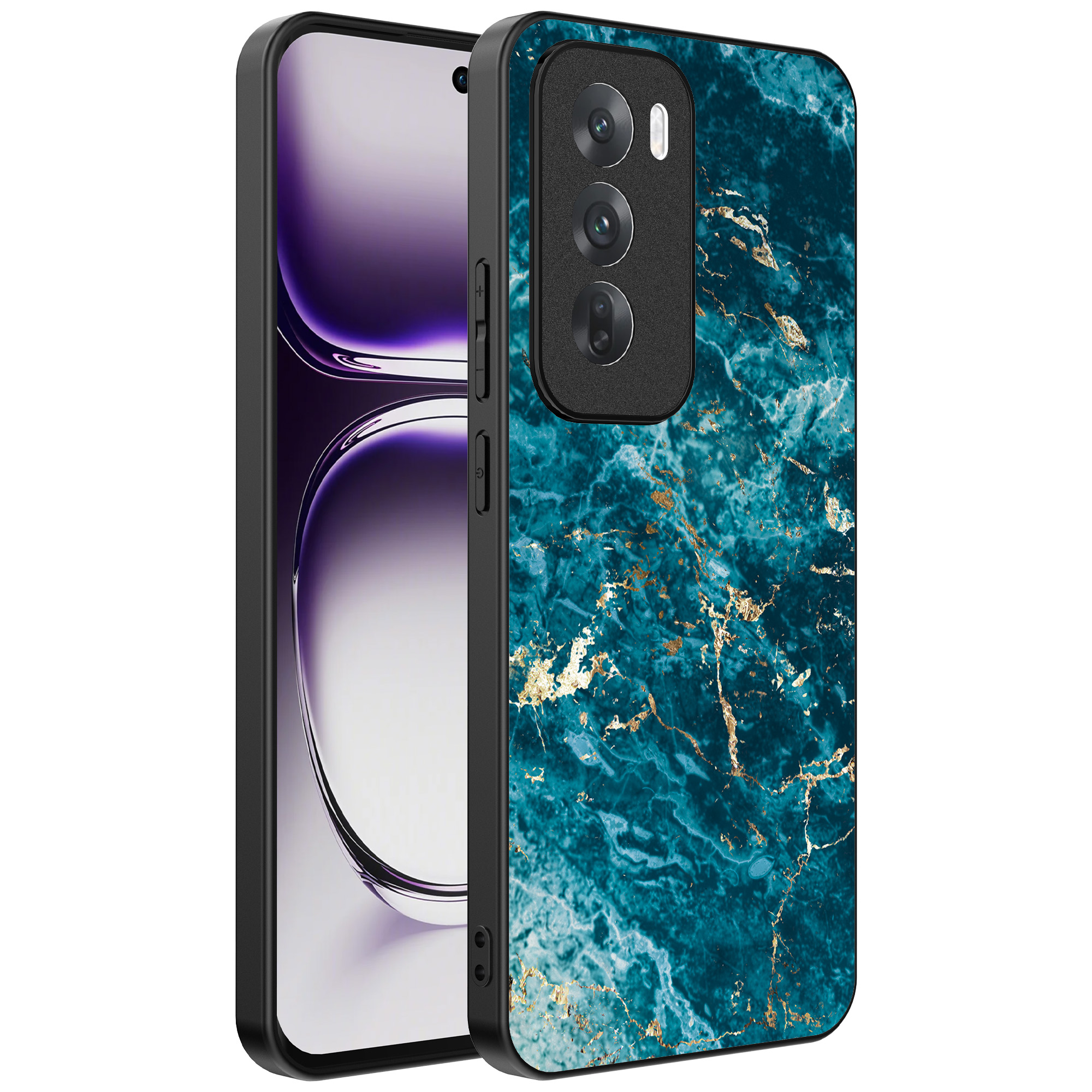 Oppo Reno 12 Pro telefoonhoesje met blauw marmer opdruk (1)
