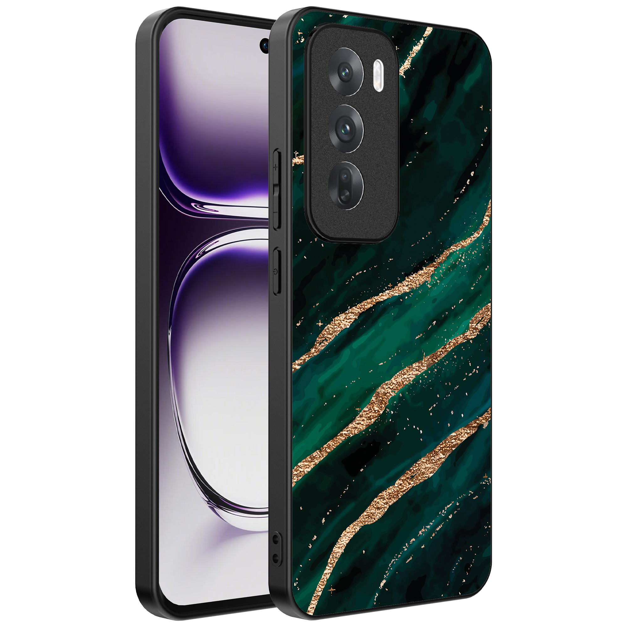 Oppo Reno 12 Pro telefoonhoesje met groen goud marmer opdruk (1)
