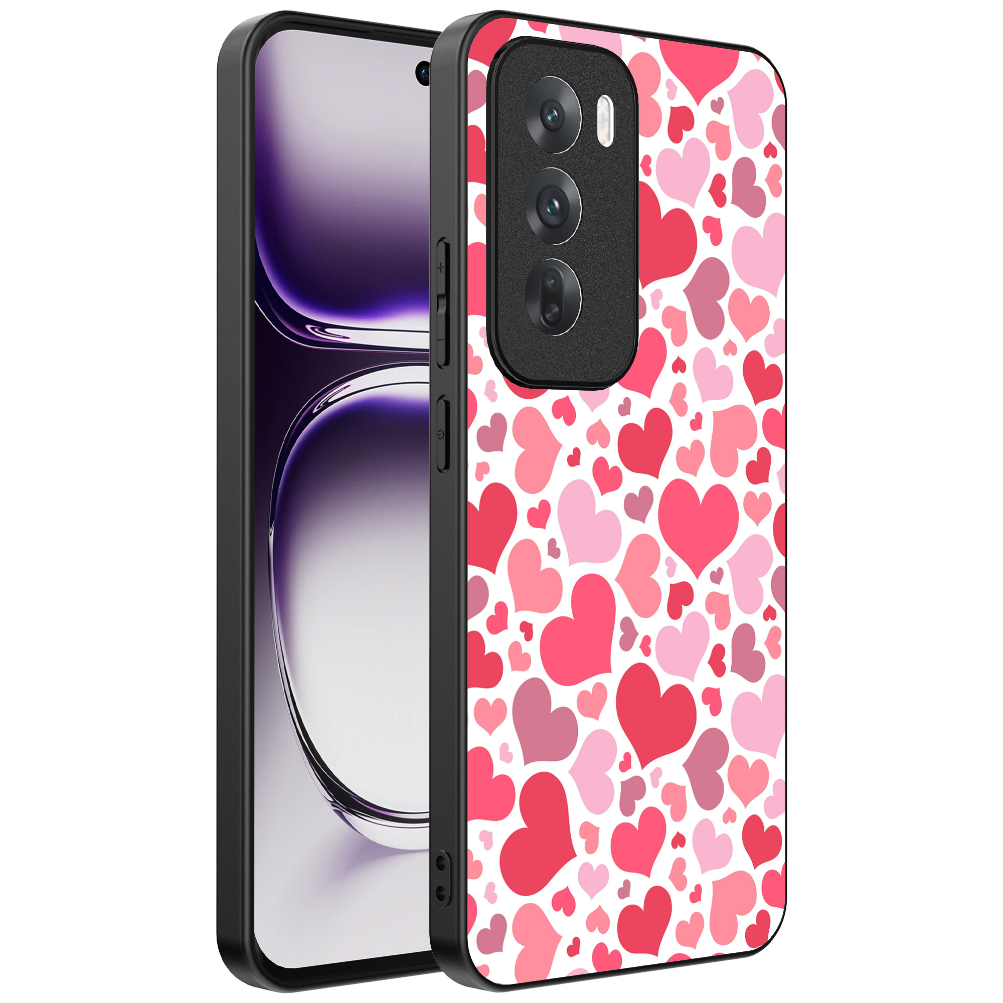 Oppo Reno 12 Pro telefoonhoesje met hartjes opdruk transparant (1)