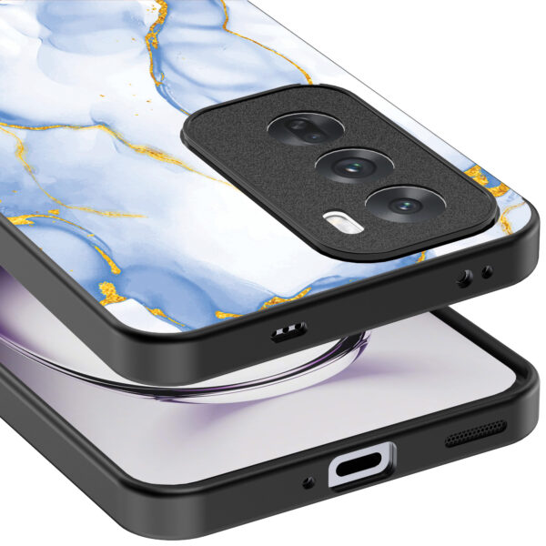 Oppo Reno 12 Pro telefoonhoesje met lichtblauw goud marmer opdruk (4)