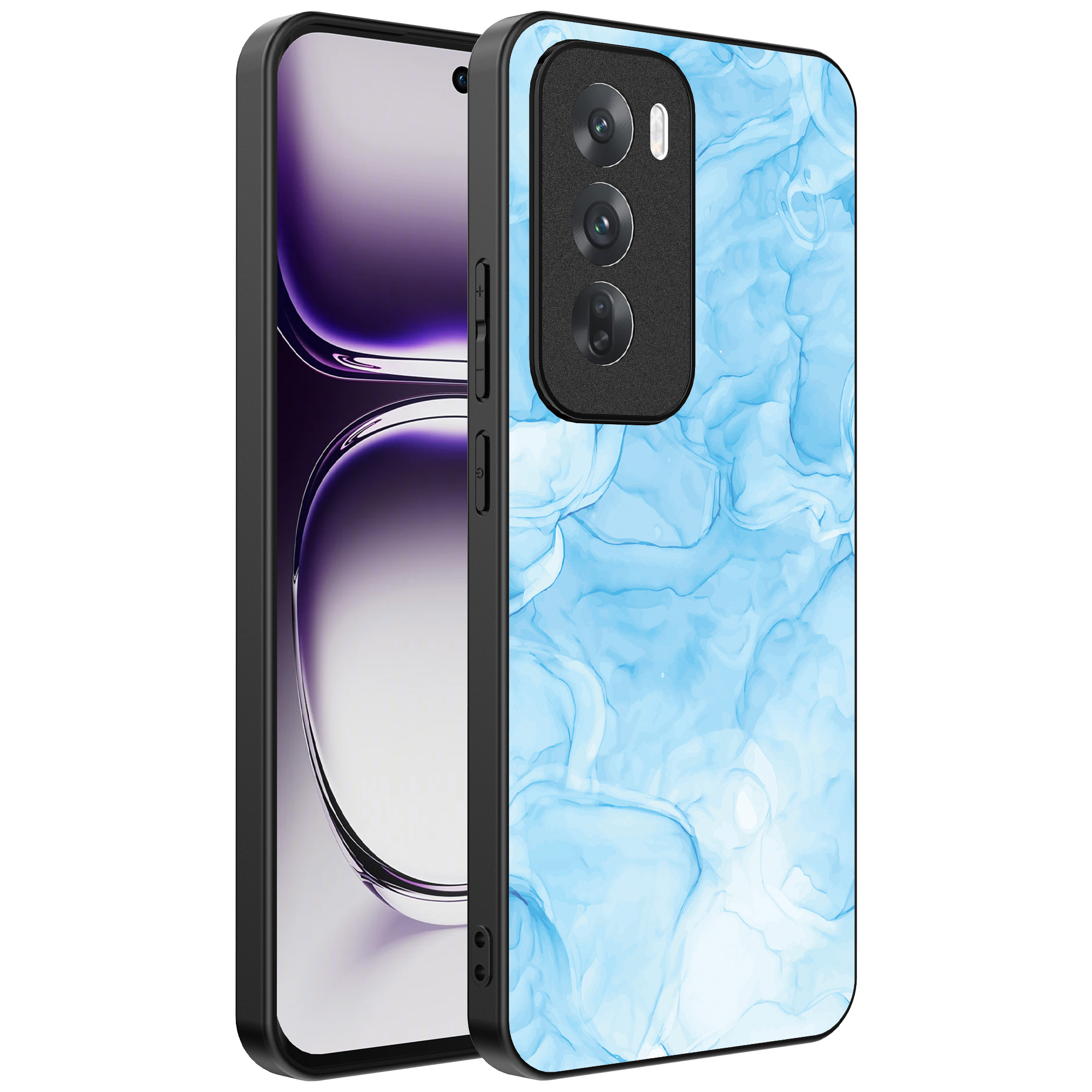 Oppo Reno 12 Pro telefoonhoesje met lichtblauw marmer opdruk (1)