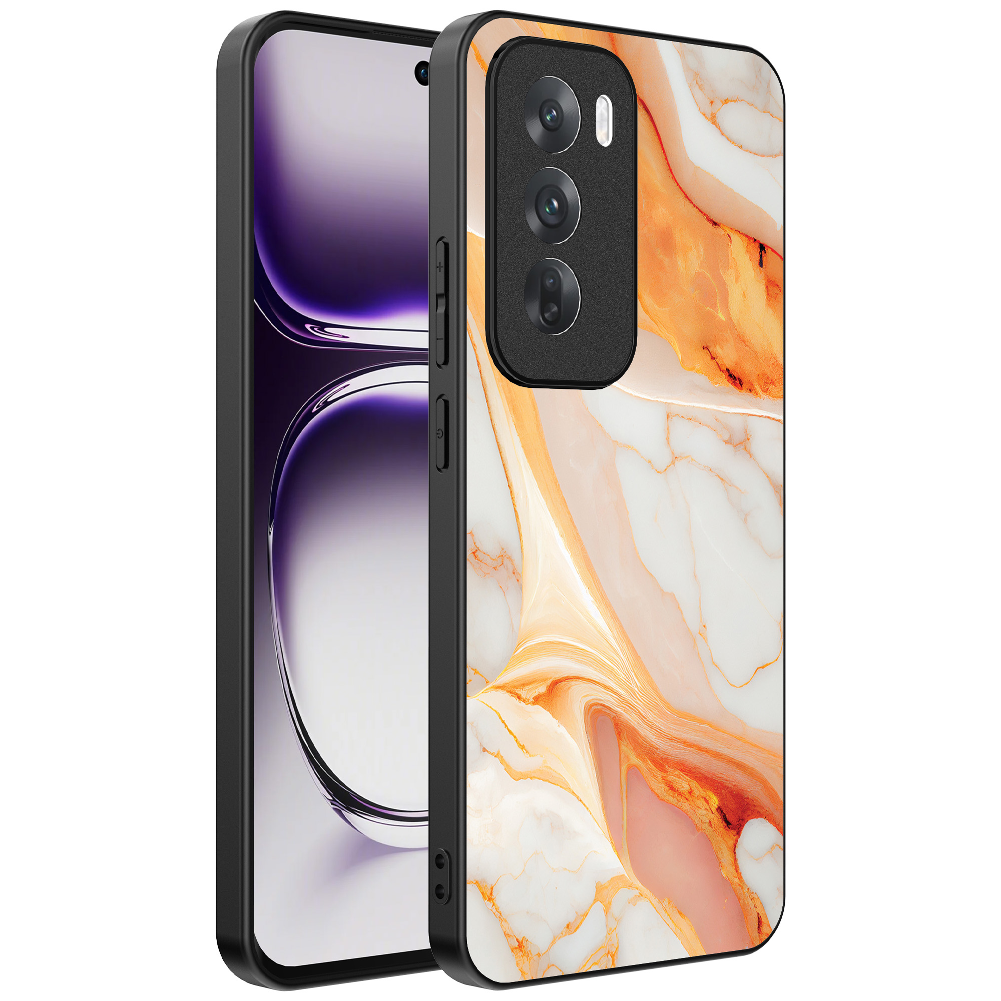Oppo Reno 12 Pro telefoonhoesje met oranje marmer opdruk (1)