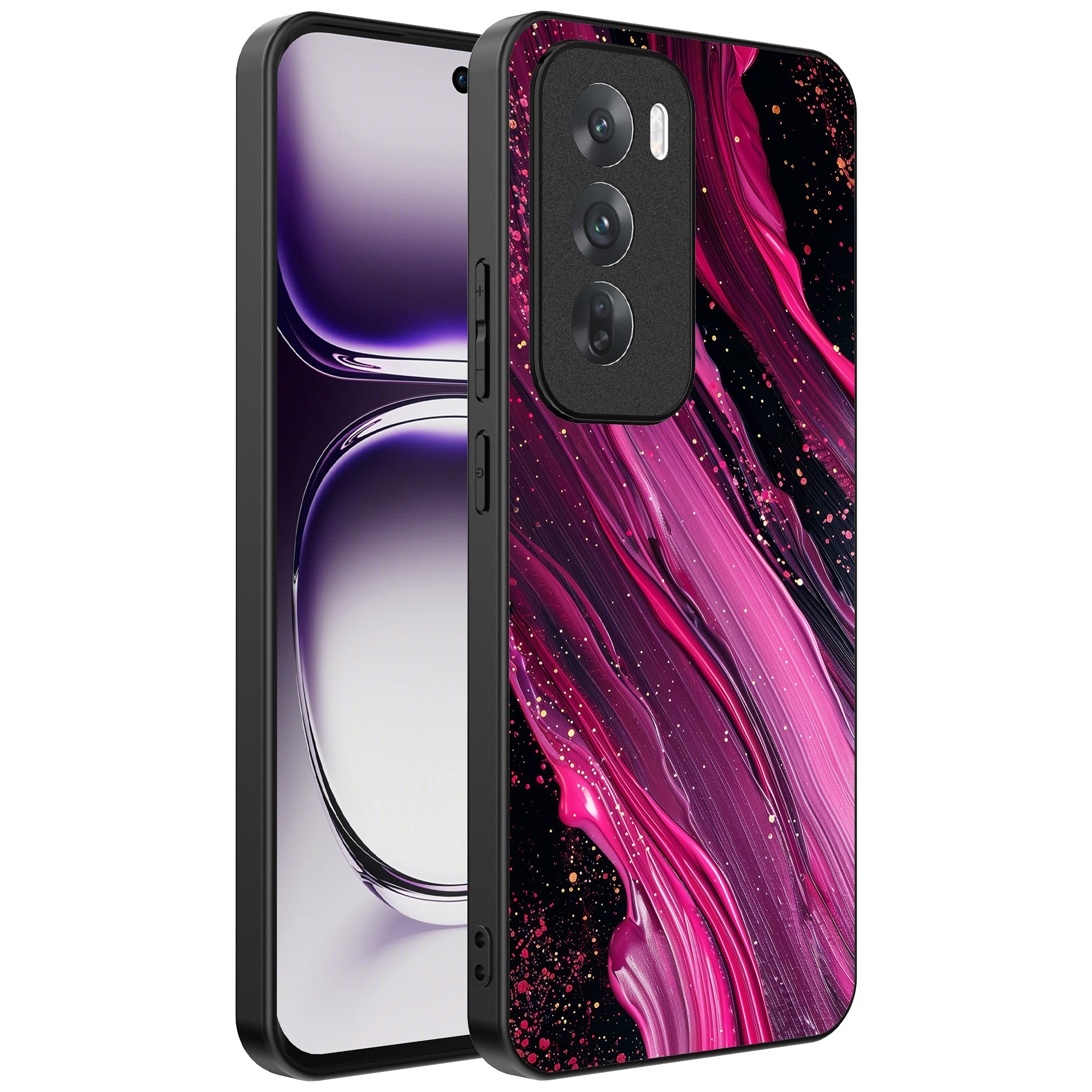 Oppo Reno 12 Pro telefoonhoesje met paars roze marmer opdruk (1)