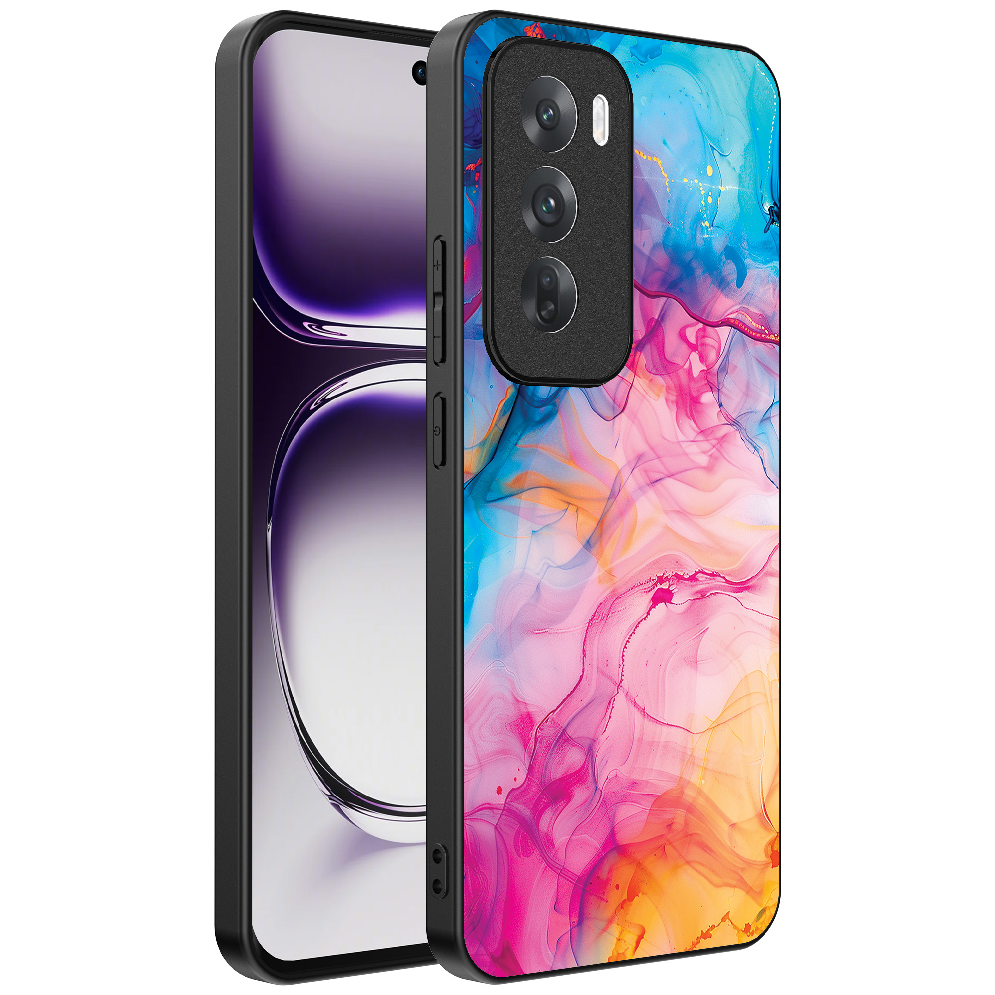 Oppo Reno 12 Pro telefoonhoesje met regenboog acryl marmer opdruk (1)