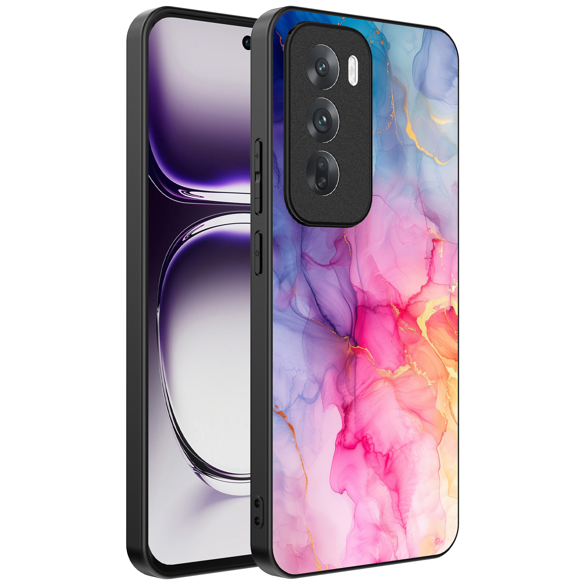 Oppo Reno 12 Pro telefoonhoesje met regenboog marmer opdruk (1)