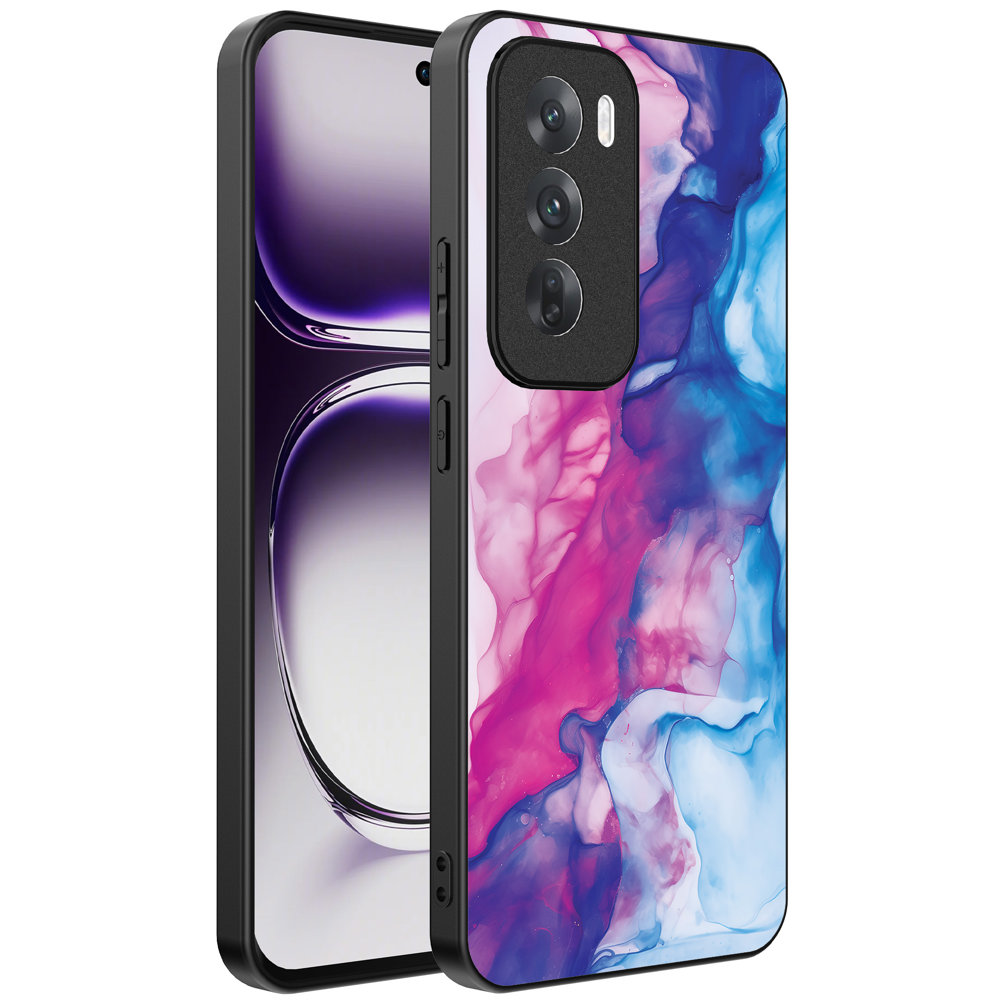 Oppo Reno 12 Pro telefoonhoesje met roze blauw marmer opdruk (1)