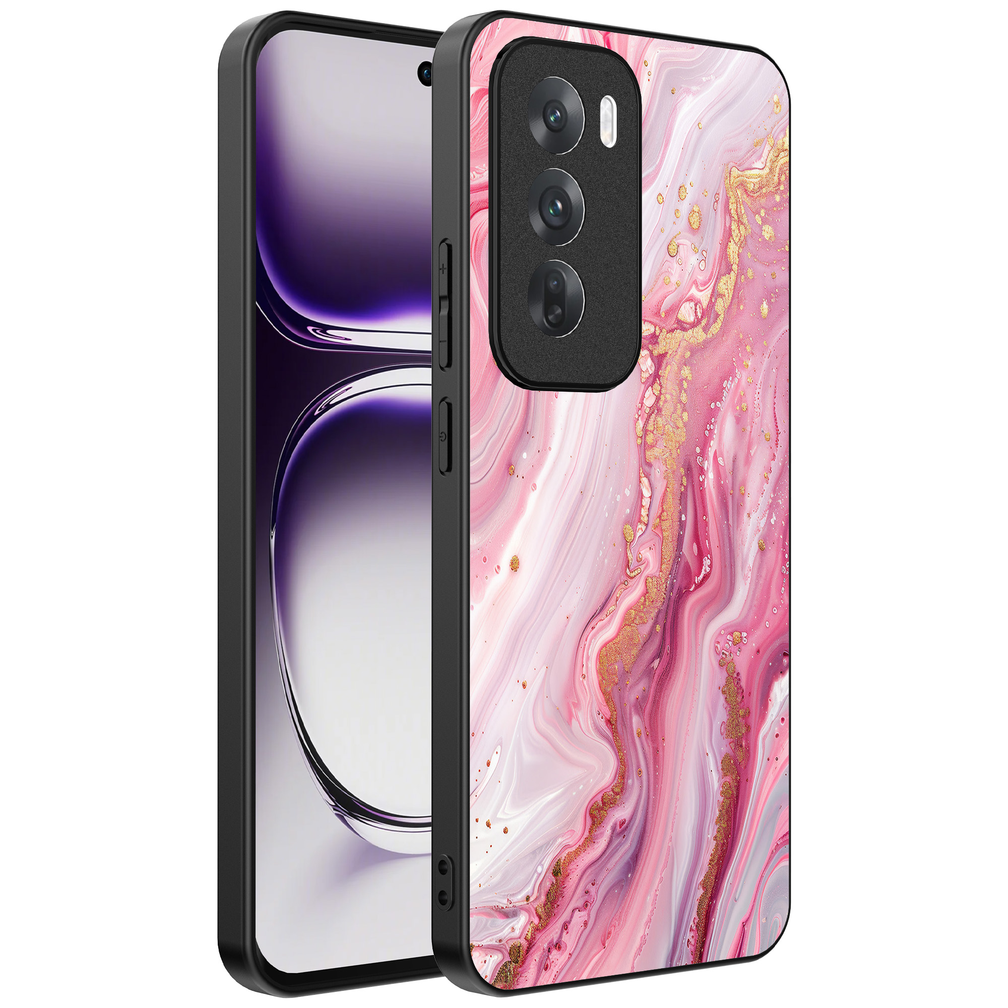 Oppo Reno 12 Pro telefoonhoesje met roze marmer opdruk (1)