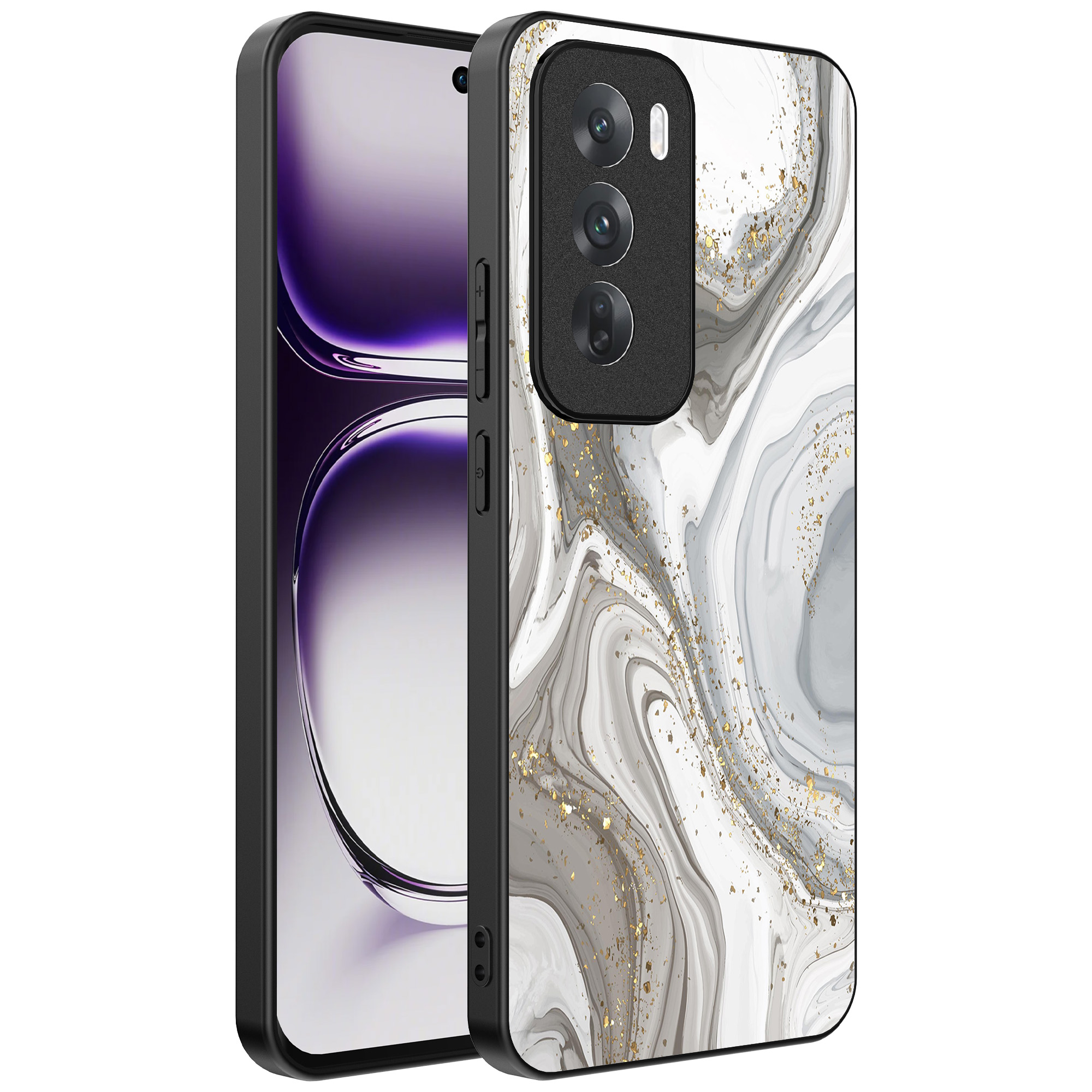 Oppo Reno 12 Pro telefoonhoesje met zilver marmer opdruk (1)