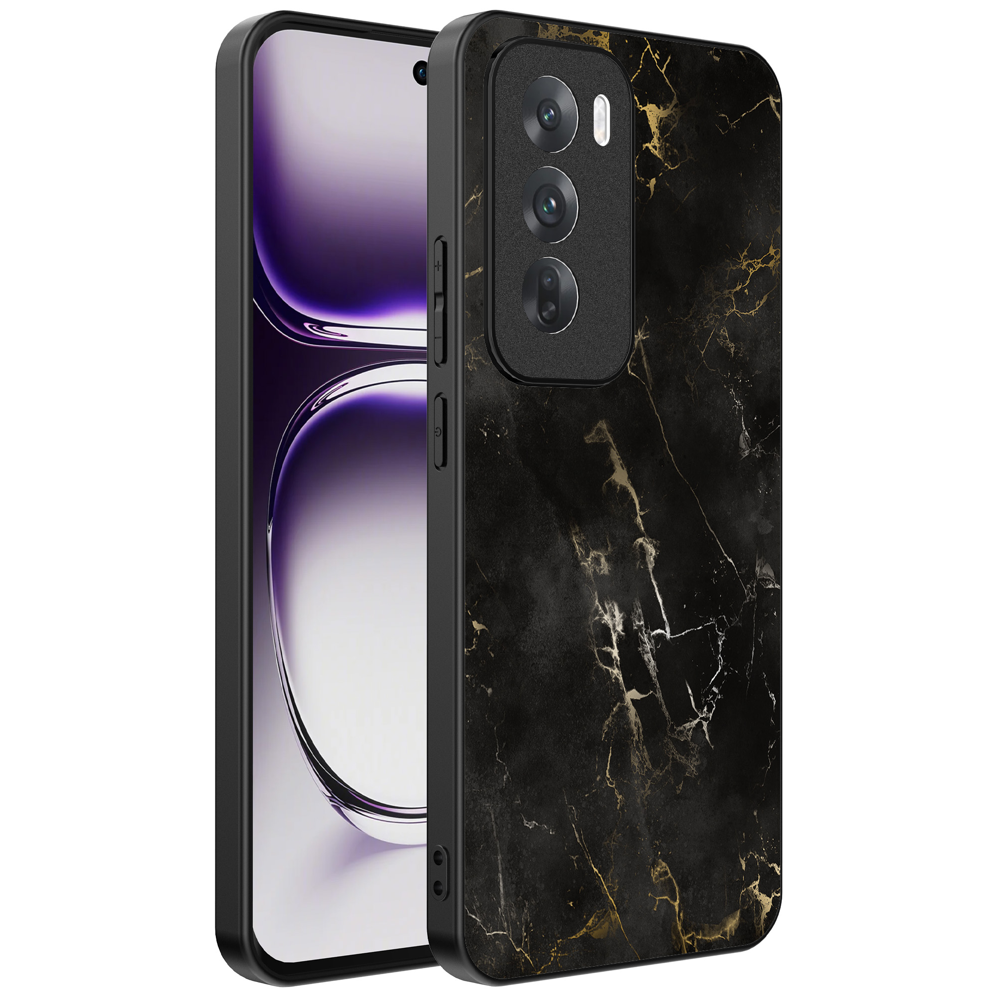 Oppo Reno 12 Pro telefoonhoesje met zwart marmer opdruk (1)