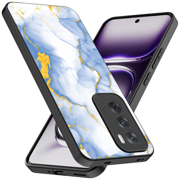 Oppo Reno 12 telefoonhoesje met lichtblauw goud marmer opdruk (2)