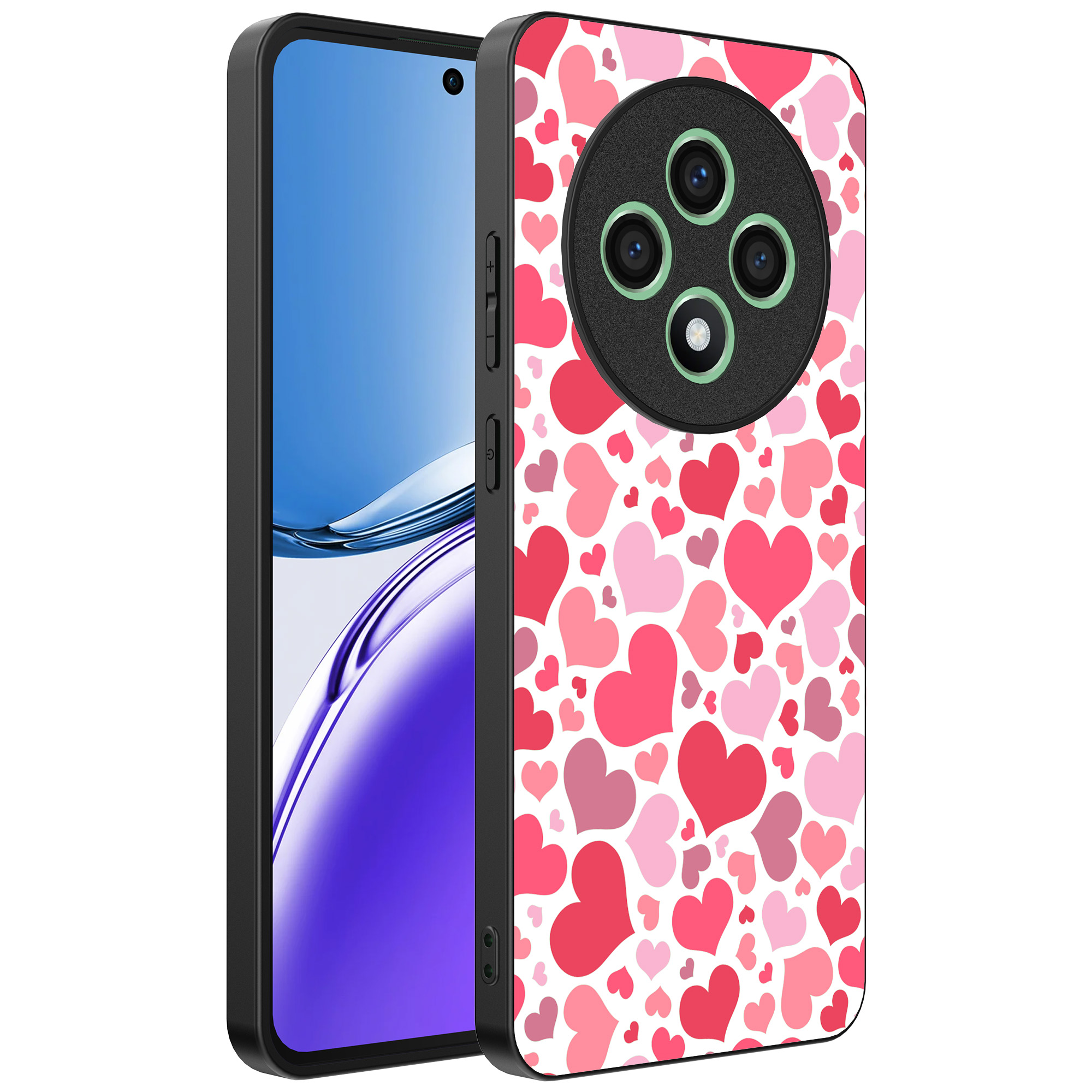 Oppo Reno 12F telefoonhoesje met hartjes opdruk transparant (1)
