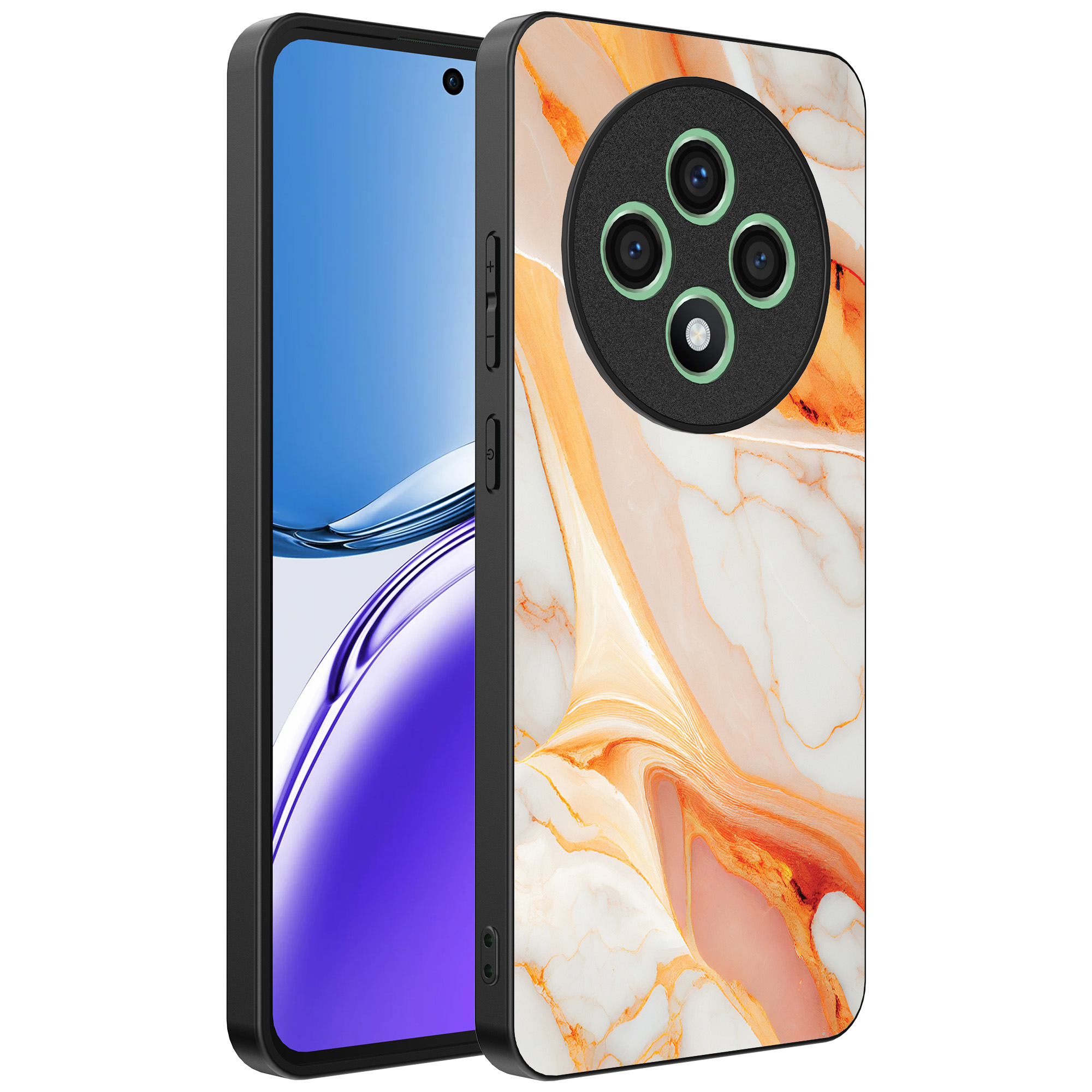 Oppo Reno 12F telefoonhoesje met oranje marmer opdruk (1)