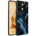 Oppo Reno 9 Pro Plus telefoonhoesje met blauw goud marmer opdruk (1)