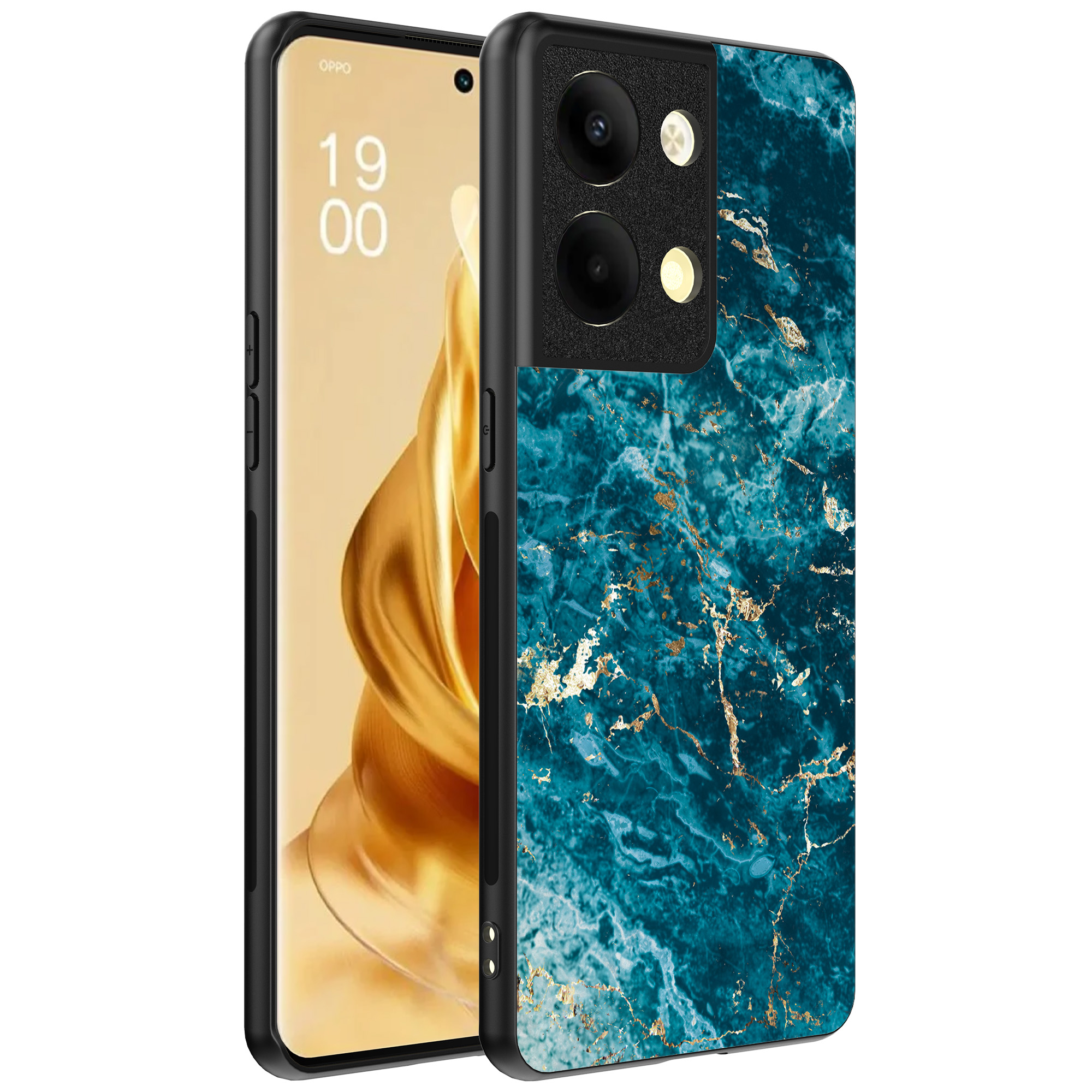 Oppo Reno 9 Pro Plus telefoonhoesje met blauw marmer opdruk (1)
