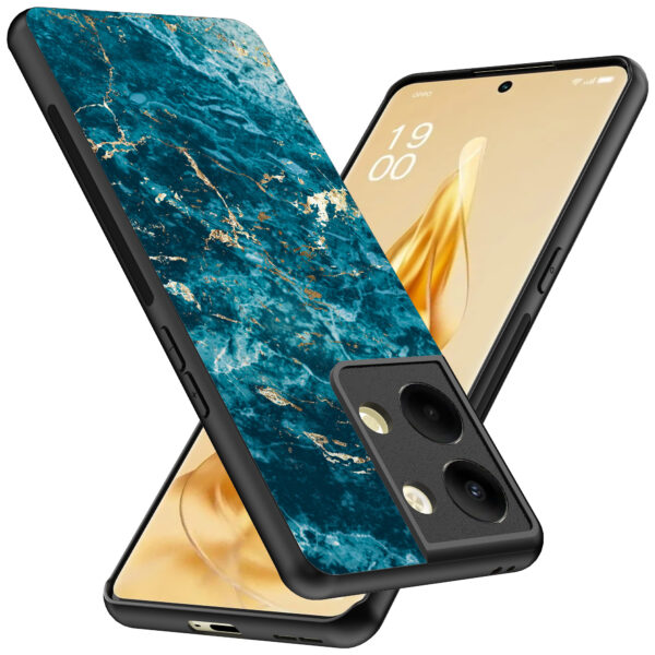 Oppo Reno 9 Pro Plus telefoonhoesje met blauw marmer opdruk (2)