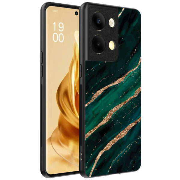 Oppo Reno 9 Pro Plus telefoonhoesje met groen goud marmer opdruk (1)