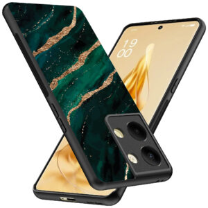 Oppo Reno 9 Pro Plus telefoonhoesje met groen goud marmer opdruk (2)