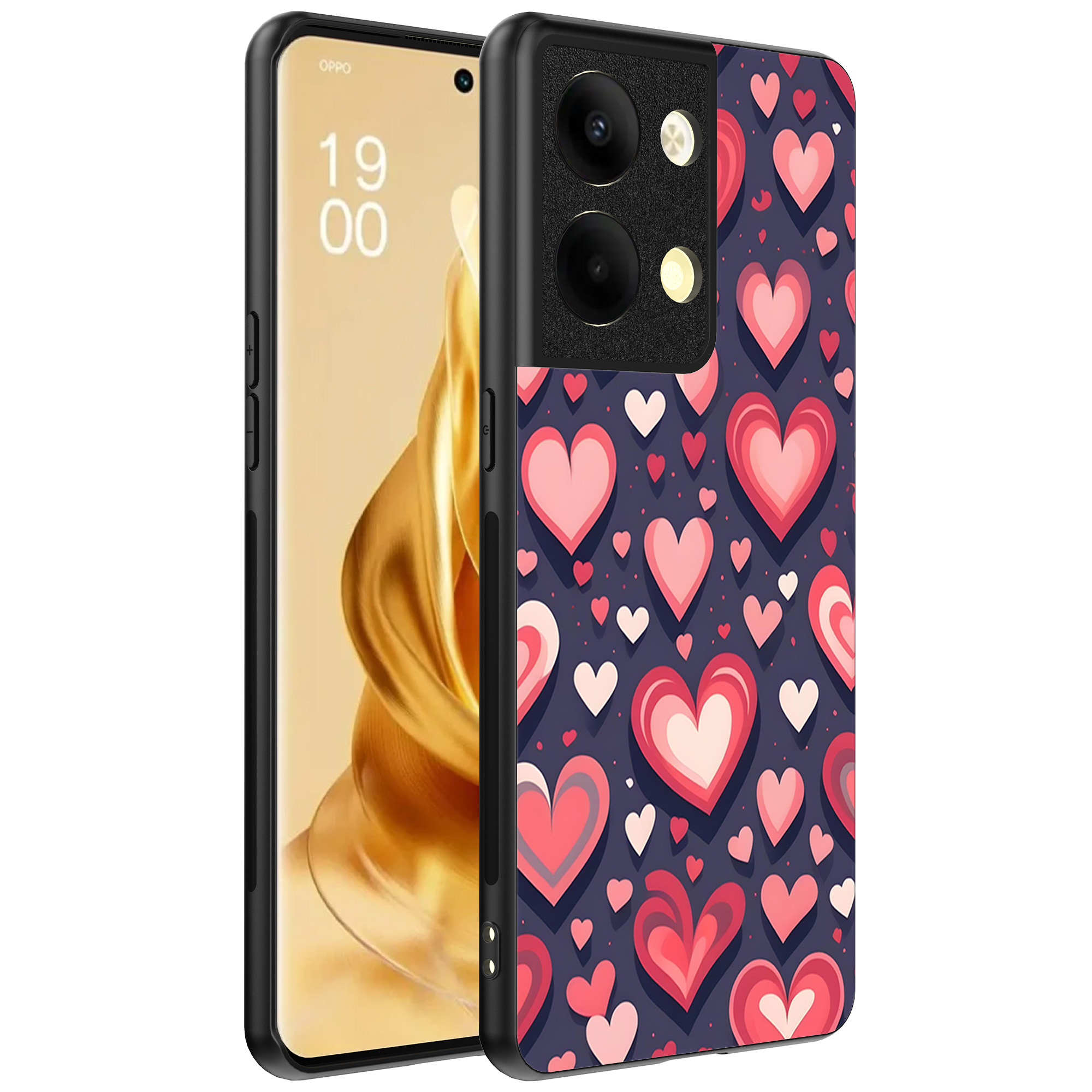 Oppo Reno 9 Pro Plus telefoonhoesje met hartjes opdruk groot (1)