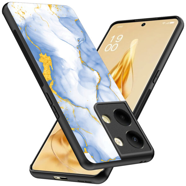 Oppo Reno 9 Pro Plus telefoonhoesje met lichtblauw goud marmer opdruk (2)