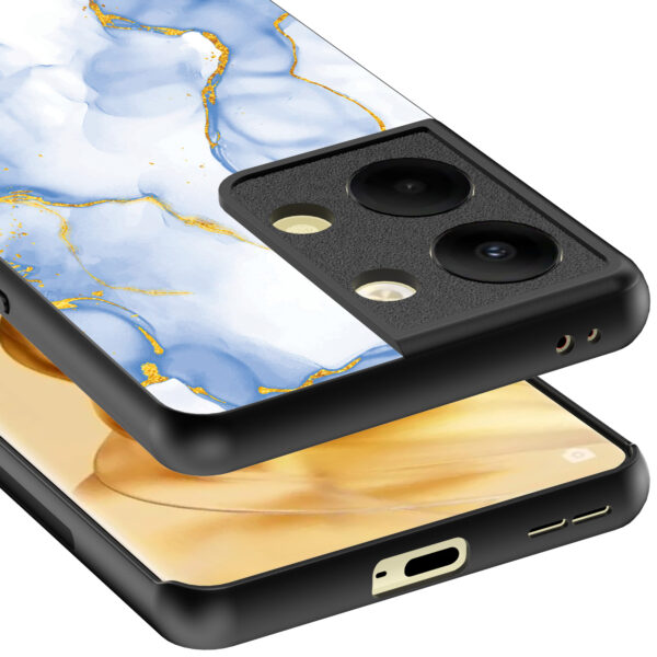 Oppo Reno 9 Pro Plus telefoonhoesje met lichtblauw goud marmer opdruk (4)