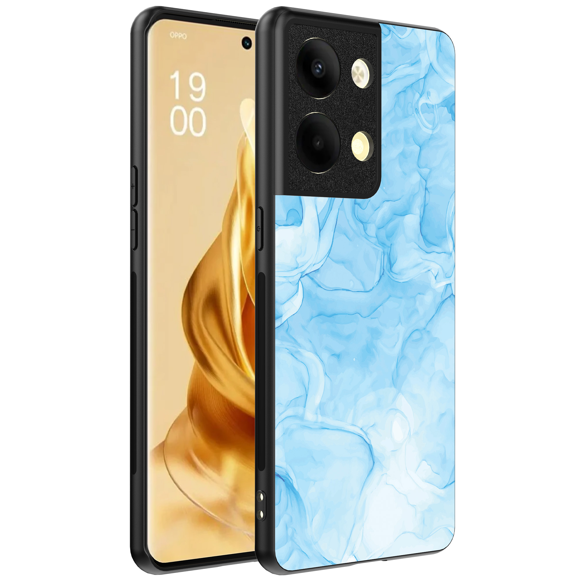 Oppo Reno 9 Pro Plus telefoonhoesje met lichtblauw marmer opdruk (1)