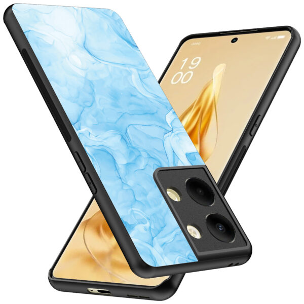 Oppo Reno 9 Pro Plus telefoonhoesje met lichtblauw marmer opdruk (2)