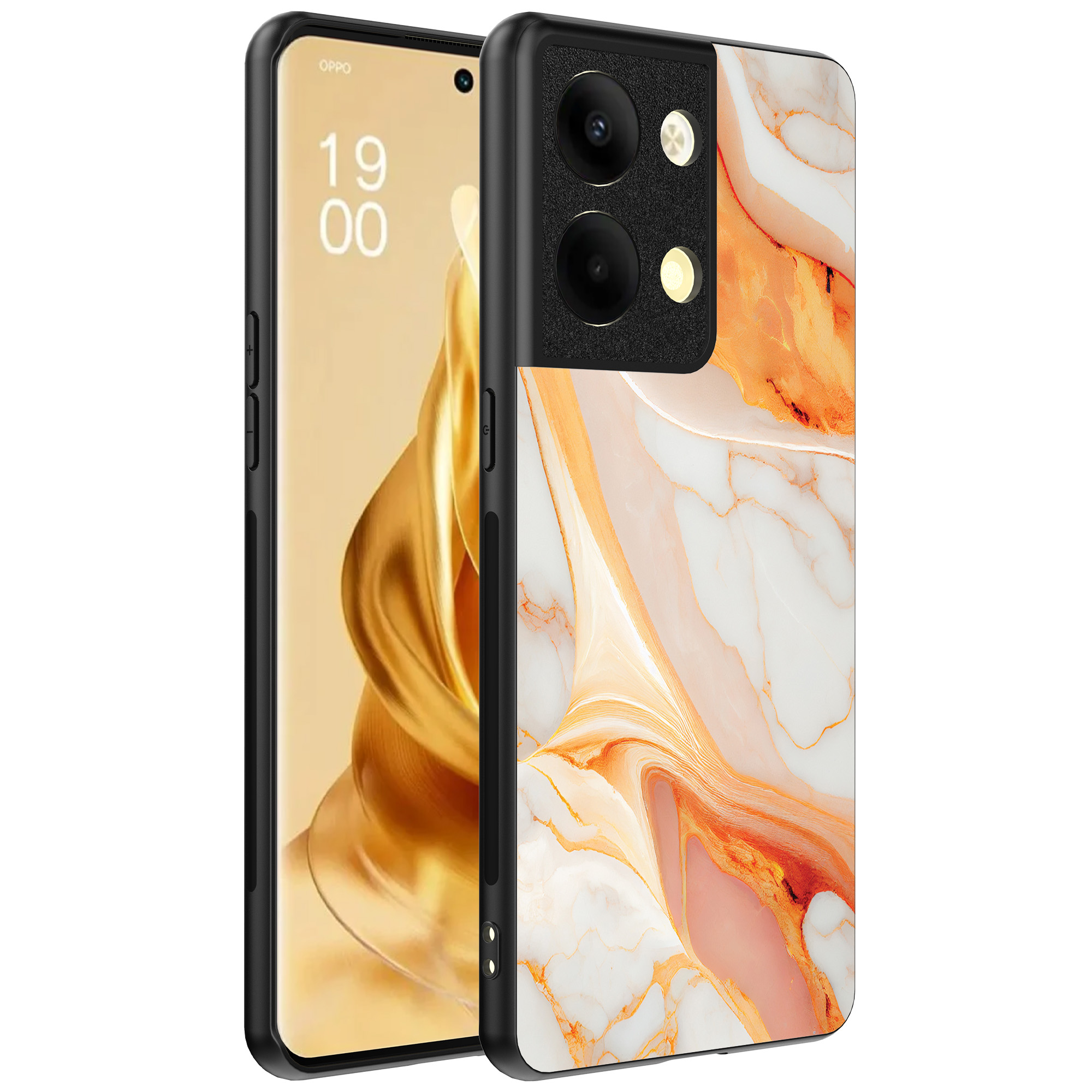 Oppo Reno 9 Pro Plus telefoonhoesje met oranje marmer opdruk (1)