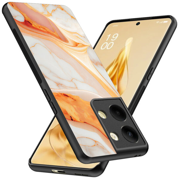 Oppo Reno 9 Pro Plus telefoonhoesje met oranje marmer opdruk (2)
