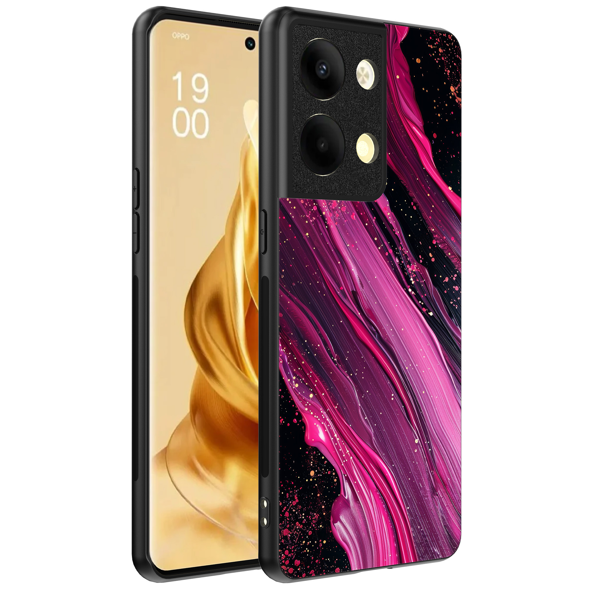 Oppo Reno 9 Pro Plus telefoonhoesje met paars roze marmer opdruk (1)