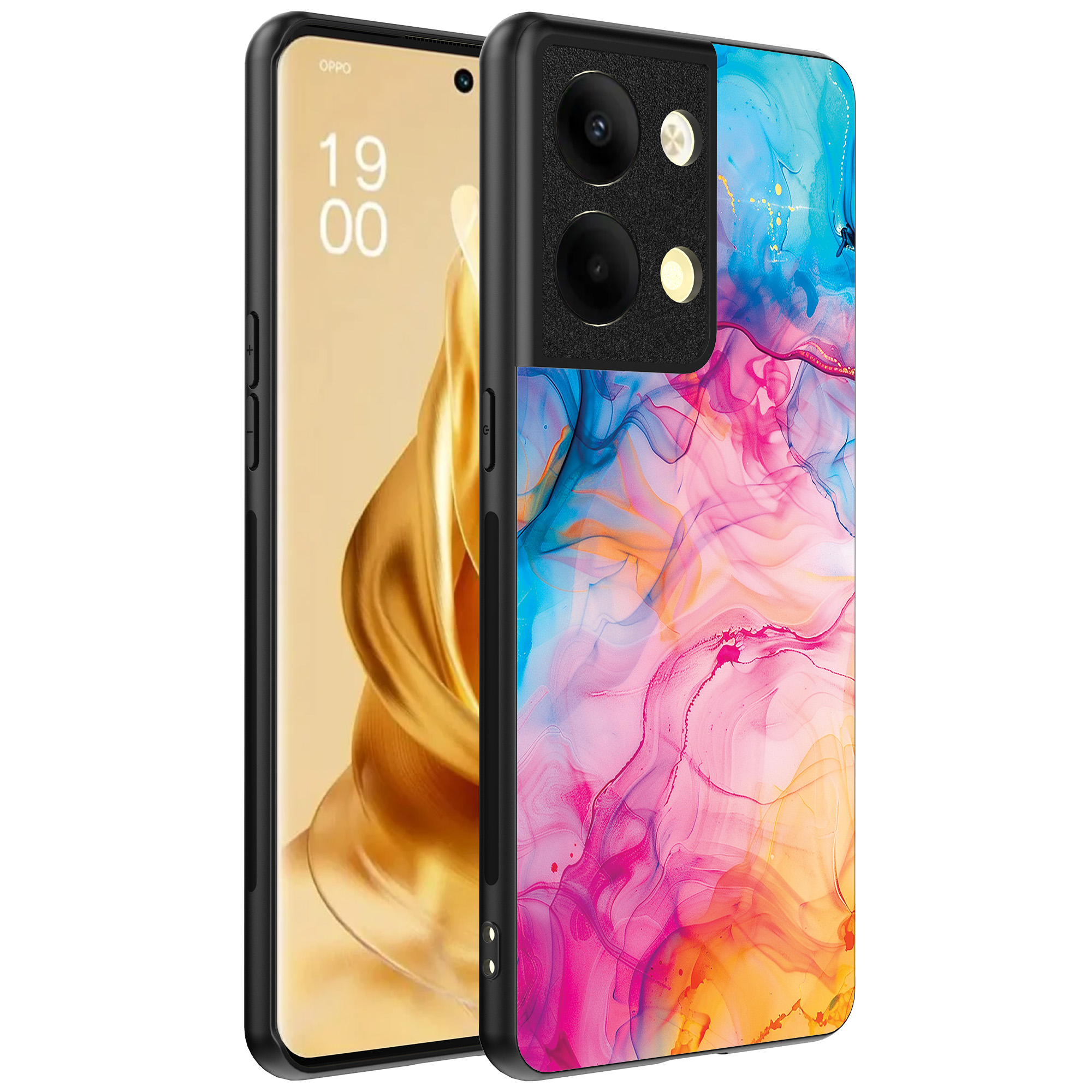 Oppo Reno 9 Pro Plus telefoonhoesje met regenboog acryl marmer opdruk (1)
