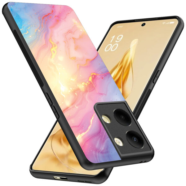 Oppo Reno 9 Pro Plus telefoonhoesje met regenboog glitter marmer opdruk (2)