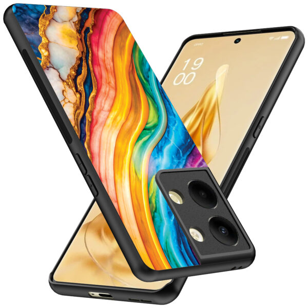 Oppo Reno 9 Pro Plus telefoonhoesje met regenboog goud marmer opdruk (2)